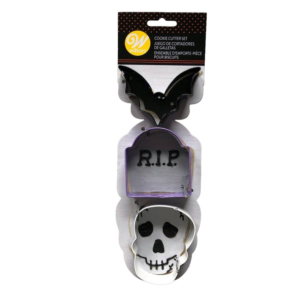 Wilton Halloween Black Holiday RIP Tomb Stone Bat Skull Metal Cookie Cutter Set